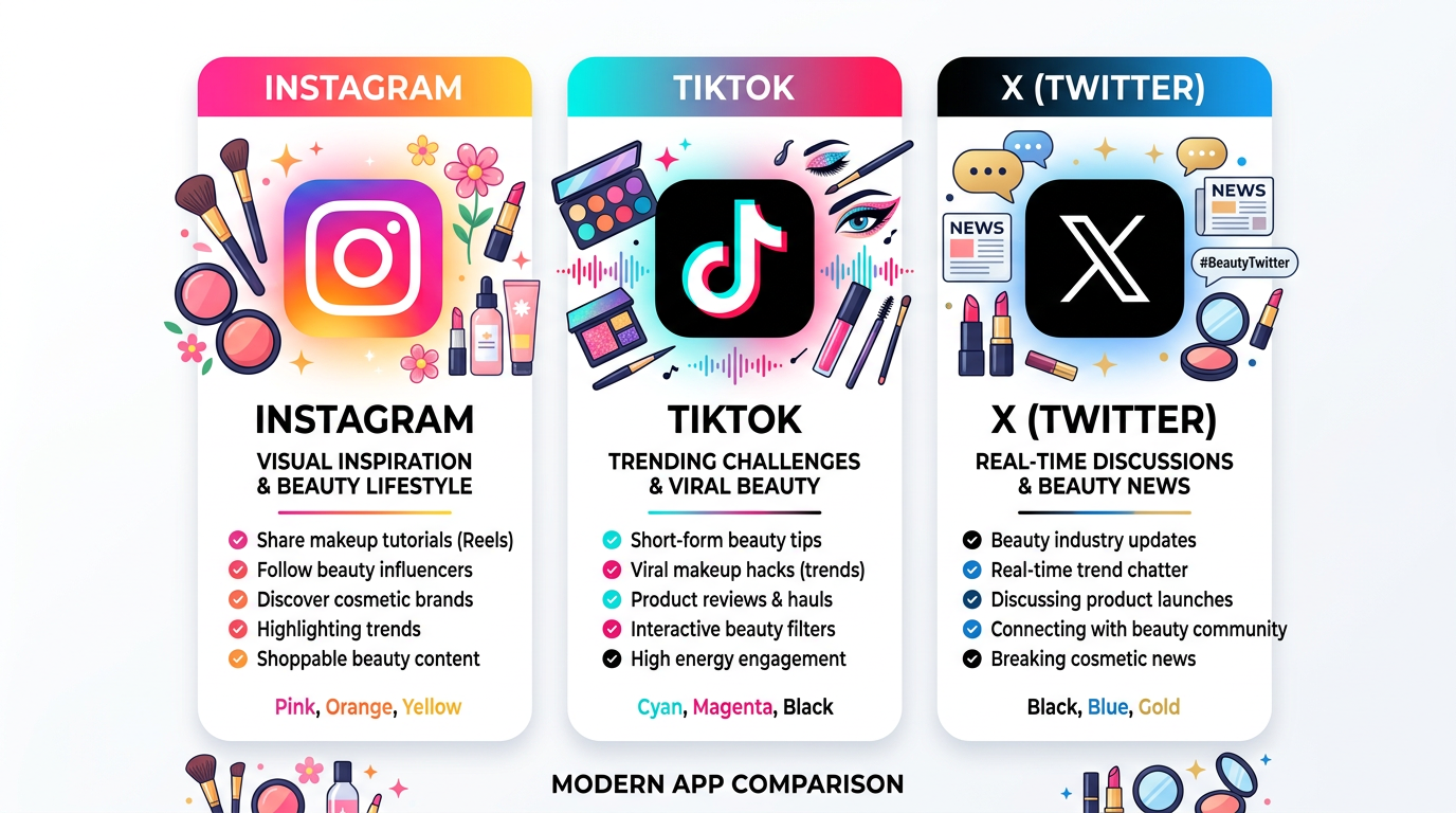 Instagram・TikTok・X各アプリのアイコン比較図